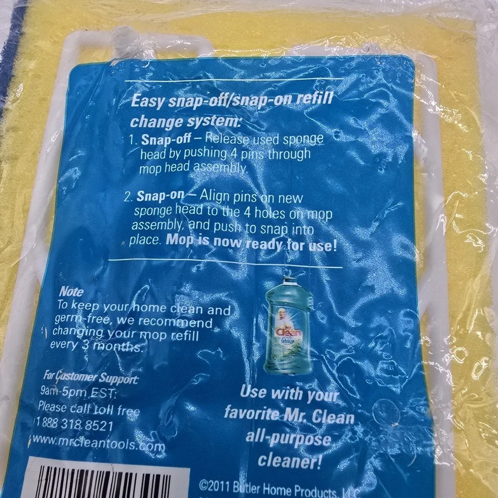 Mr. Clean Sponge Mop Refill 456886 Snap‎ On Snap Off Yellow Replacement